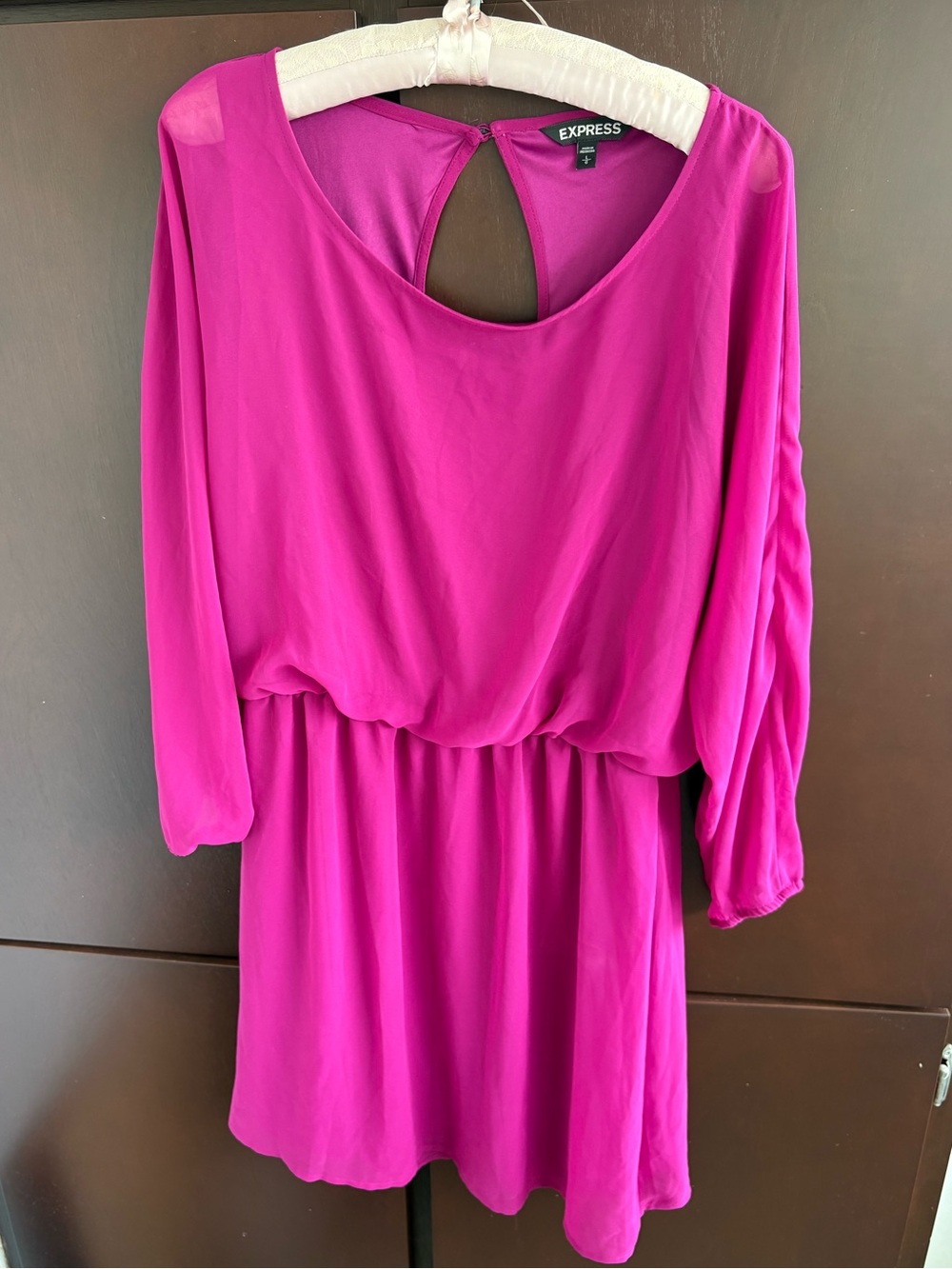 Express Women's Fuchsia Long-Sleeve Blouson mini Dress size Large